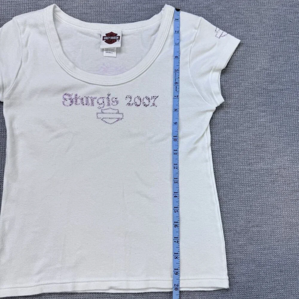 Harley-Davidson Womens White Sturgis 2007 T-Shirt Pink Rhinestone Logo Size S - Picture 12 of 15